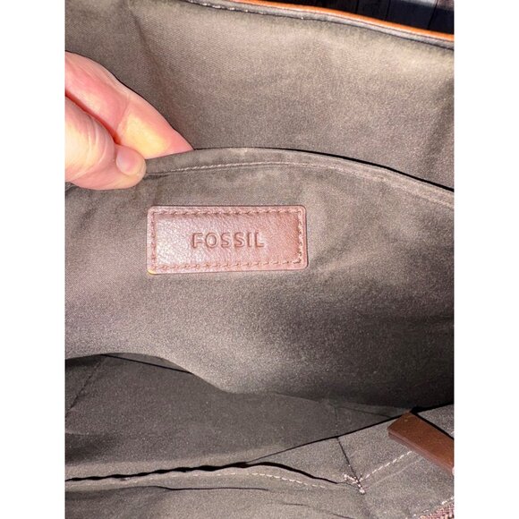 Men's Fossil Brown Leather Satchel Messenger Computer Laptop Bag Buckle Closure - Picture 12 of 16